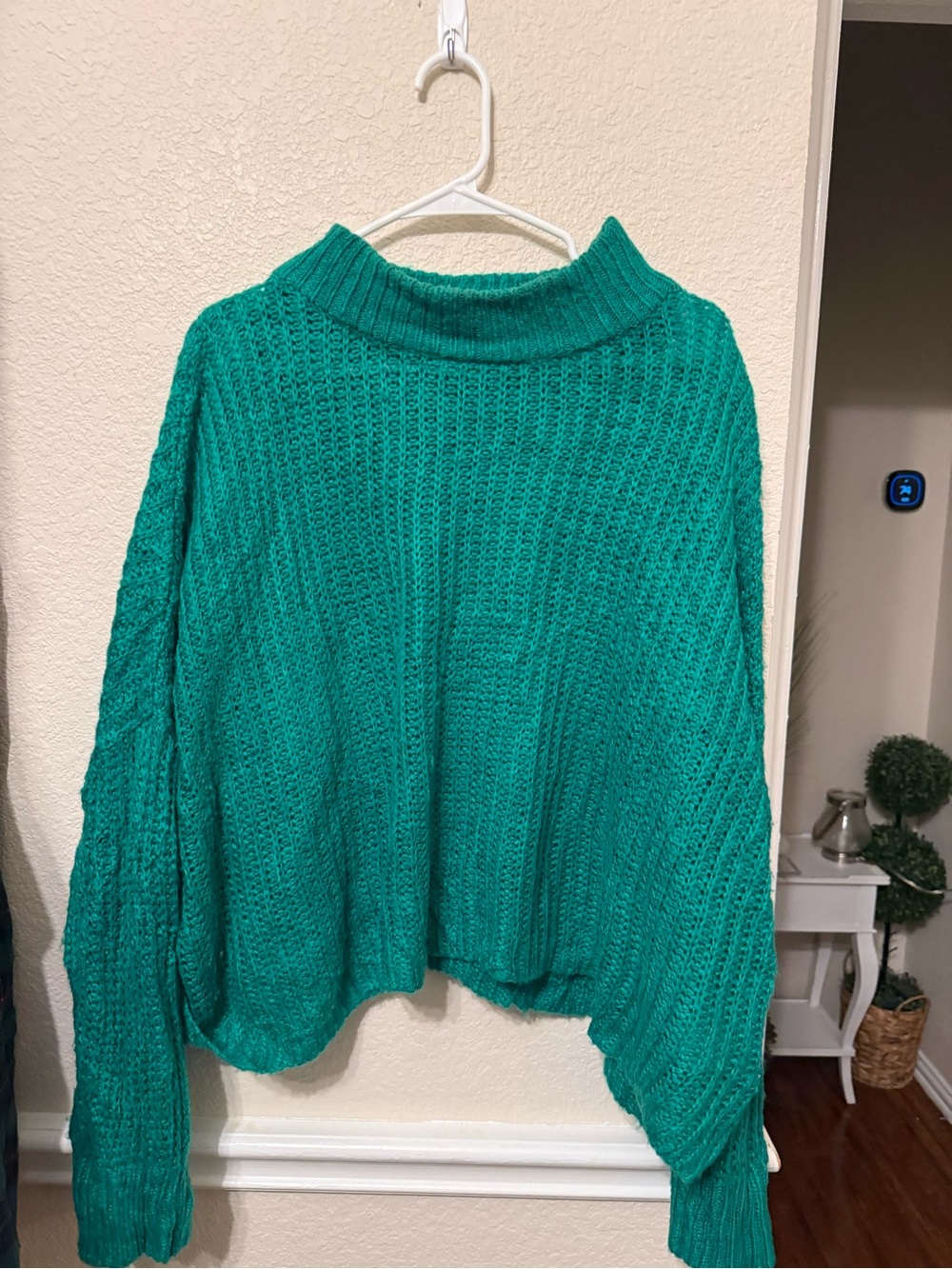 Green Cozy Knit Women's Sweater - Relaxed Funnel Neck Elodie Medium